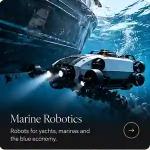 Underwater marine robot inspecting a yacht hull
